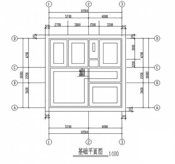 砖混结构别墅结构CAD施工图纸（3层条形基础）(平面布置图) - 2