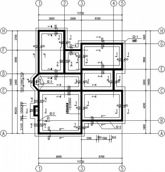 2层条形基础砖混别墅结构CAD施工图纸(坡屋顶)(平面布置图) - 2
