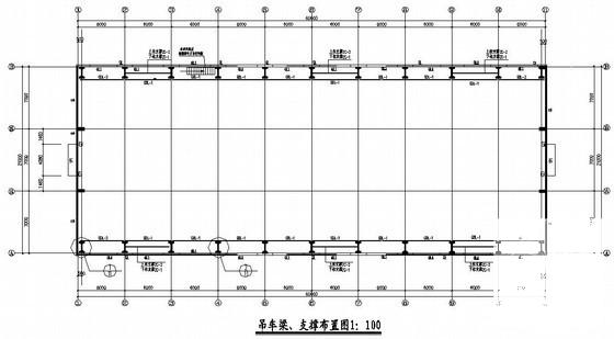 6度抗震单层钢结构厂房建筑结构CAD施工图纸(基础平面图) - 1