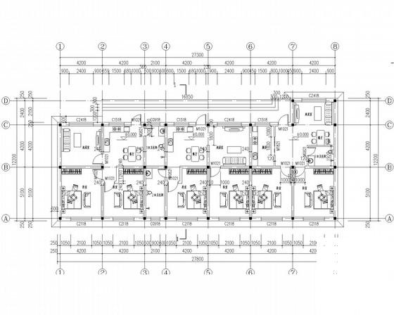 8度区单层砖混结构厂房结构CAD施工图纸(建施)(基础平面图) - 1