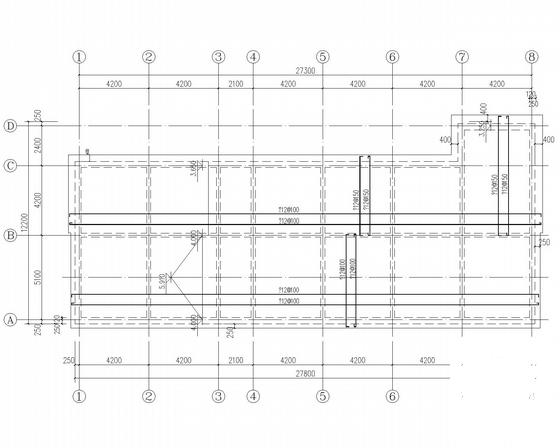 8度区单层砖混结构厂房结构CAD施工图纸(建施)(基础平面图) - 5