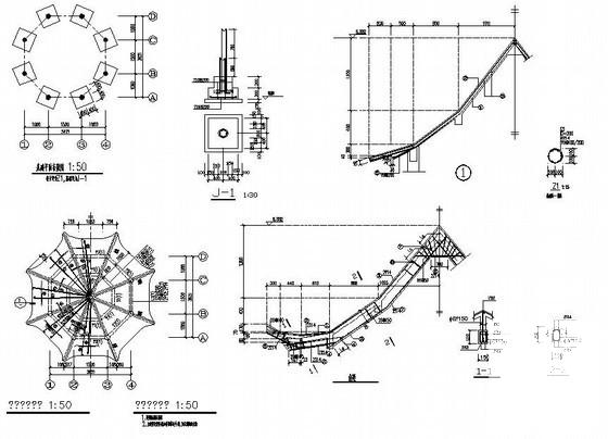 园林建筑木结构八角亭结构CAD施工图纸(平面布置图) - 1