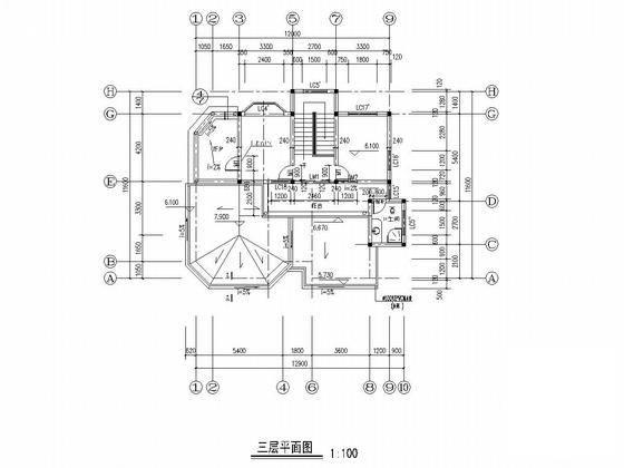 3层条形基础框架结构别墅结构CAD施工图纸（建筑图纸） - 5