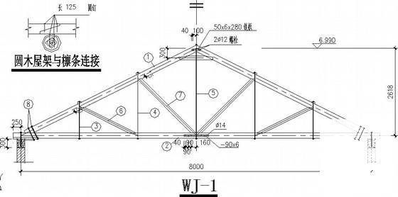 6度抗震临时建筑结构CAD施工图纸(混合结构木屋架)(彩色水泥瓦) - 2