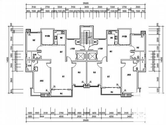 多层、小高层板式住宅楼户型平面图纸（电梯直接入户、带入户花园） - 1