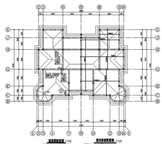 2层砖混结构别墅结构CAD施工图纸（双拼别墅条形基础）(平面布置图) - 2