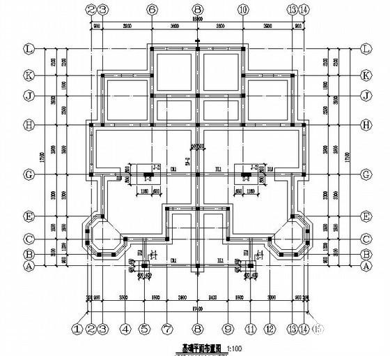 2层砖混结构别墅结构CAD施工图纸（双拼别墅条形基础）(平面布置图) - 3