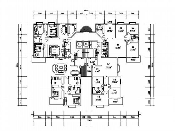 塔式高层一梯四建筑CAD图纸户型图纸(板式) - 1