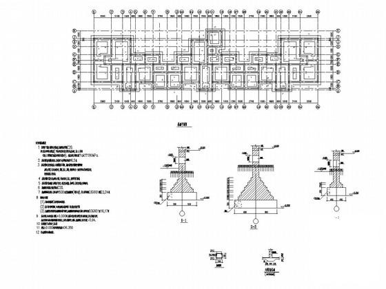 4层砖混结构住宅楼结构CAD施工图纸(基础平面图) - 1