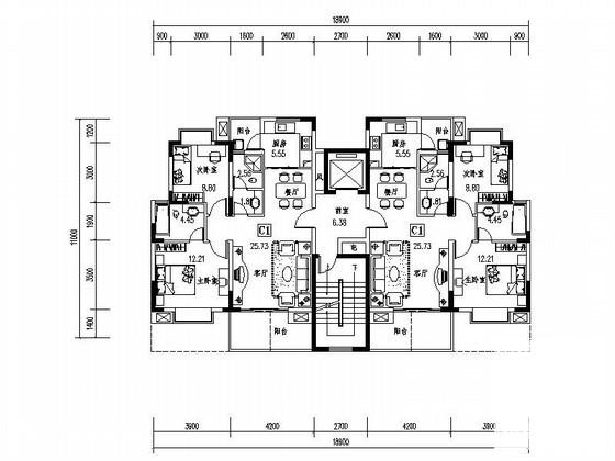 多层、小高层板式住宅楼户型图纸（南梯、、中等户型） - 1