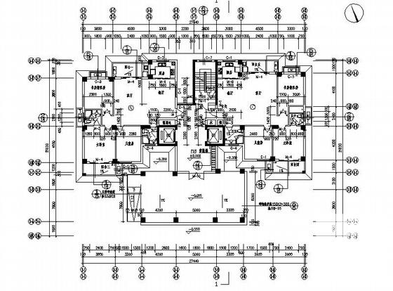 16层塔式住宅楼建筑施工CAD图纸（一梯三户、顶层复式）（中式风格）(三室两厅两卫) - 3