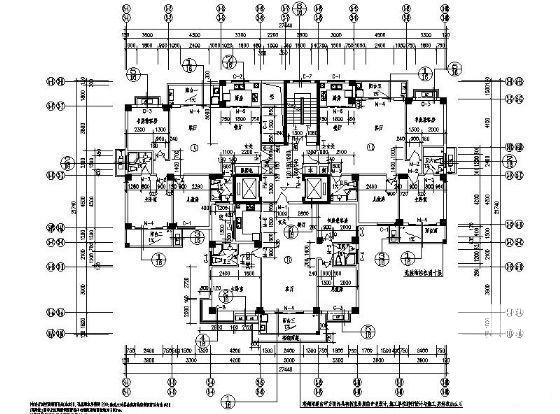 16层塔式住宅楼建筑施工CAD图纸（一梯三户、顶层复式）（中式风格）(三室两厅两卫) - 4