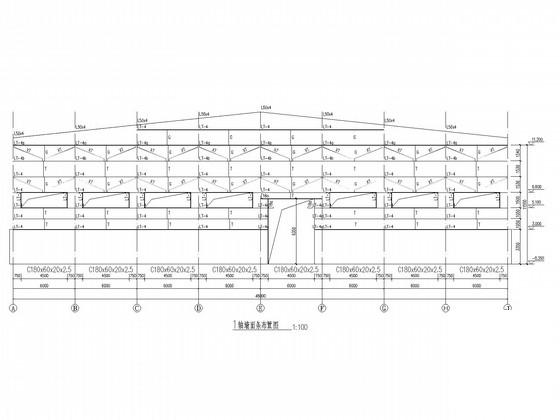 48米跨门式刚架厂房结构CAD施工图纸（6度抗震）(平面布置图) - 4