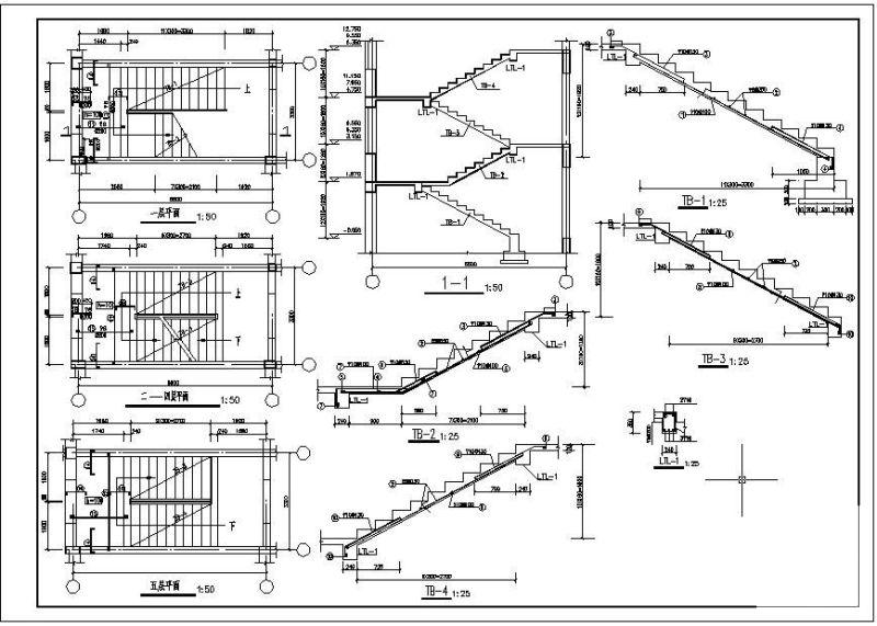 5层砖混学生宿舍部分结构设计CAD施工图纸(楼梯配筋图) - 4