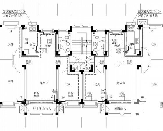 6层居住区办公建筑采暖系统设计CAD施工图纸 - 2