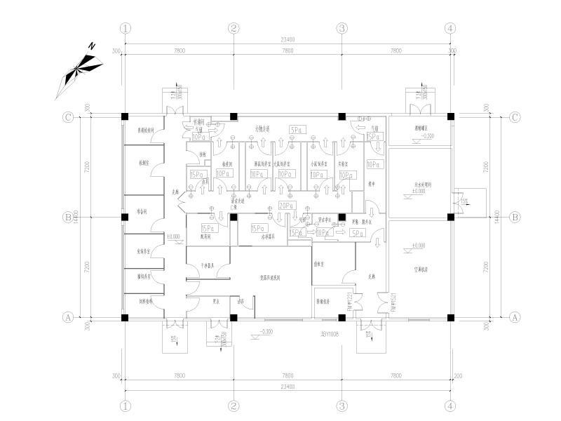 洁净区气流流向及压差点位布置平面图
