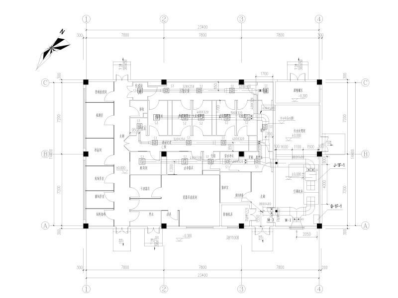 一层洁净区空调送风管布置平面图