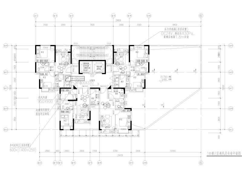 1#楼2层通风及负荷平面图