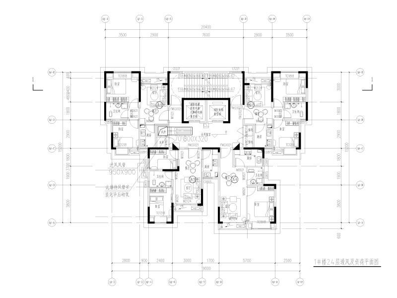 1#楼24层通风及负荷平面图