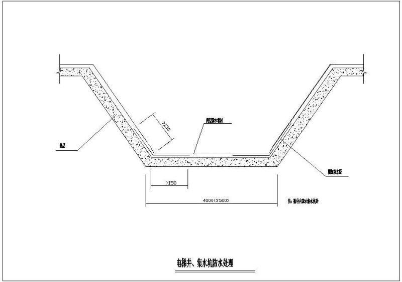 电梯井、集水坑防水处理节点构造详图纸 - 1