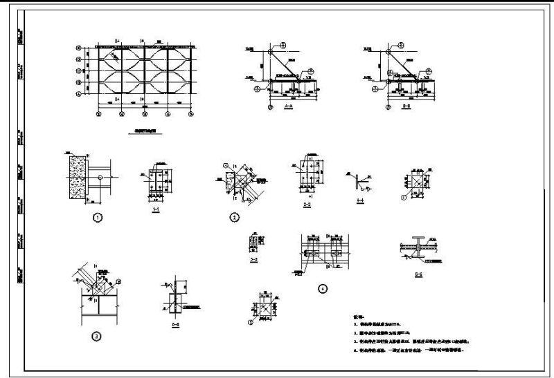 5m钢结构雨篷节点构造详图纸cad布置图 - 1