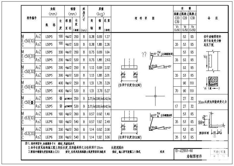 角钢预埋件节点构造详图纸集cad - 1