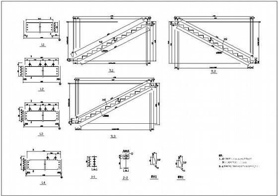 两跑钢楼梯构造详图纸cad平面图 - 3