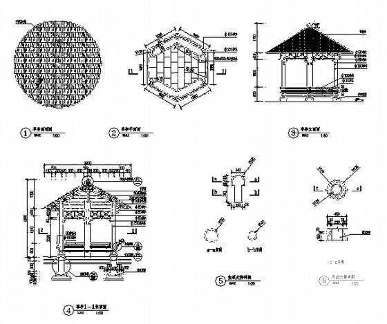 茅草圆亭施工CAD详图纸 - 2