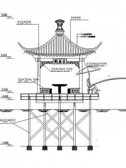 钢结构仿古临水廊架施工做法（5页CAD图纸） - 3