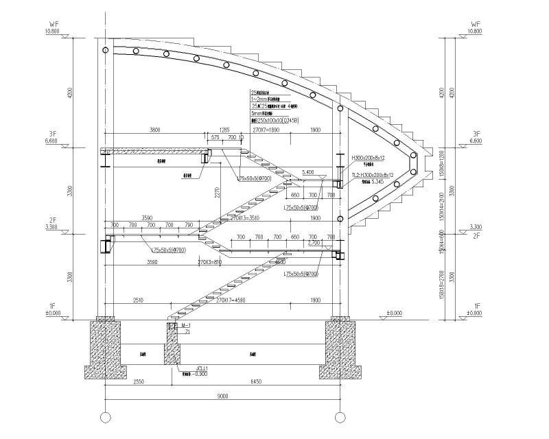 LT1~LT4楼梯1-1剖面图