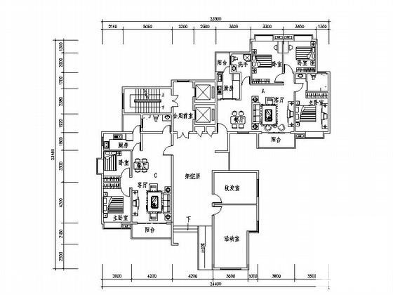 小高层住宅楼转角一梯三户型平面图纸（99、105、128平方米）.dwg - 1