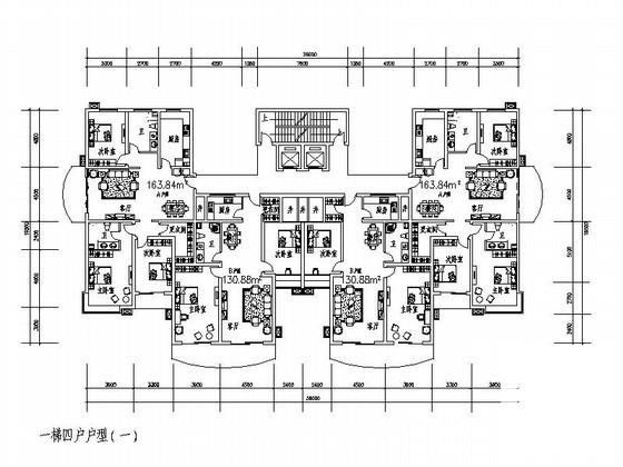 塔式高层住宅楼一梯四户户型图纸（150/160）.dwg - 1