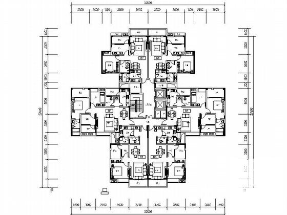 小高层住宅楼一梯四户型平面图纸（500平方米）.dwg - 1