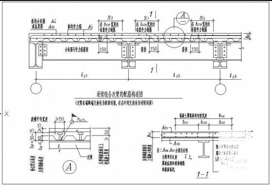连续组合次梁的配筋构造节点详图纸cad - 1