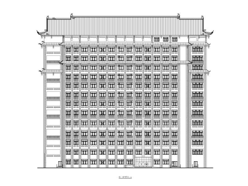 中式高层医院住院楼施工方案图纸CAD平面图及剖面图,立面图 - 1