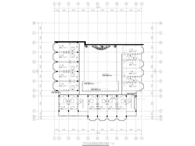 1号学生宿舍楼首层弱电平面图