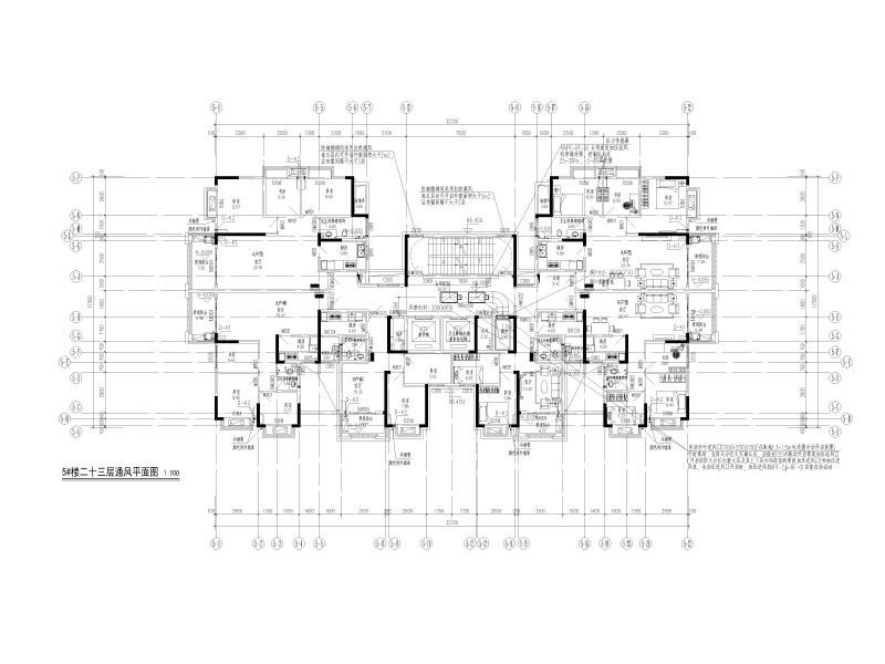 二十三层通风平面图