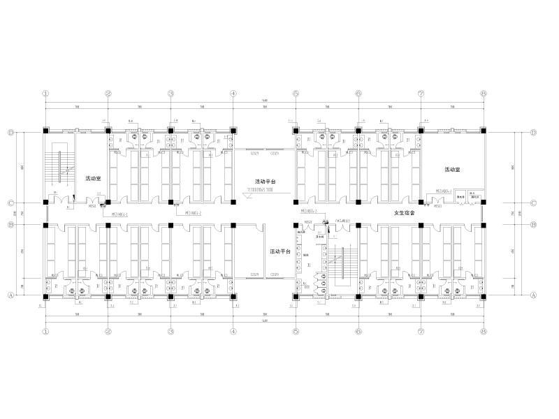 初中女生宿舍四层给排水平面图
