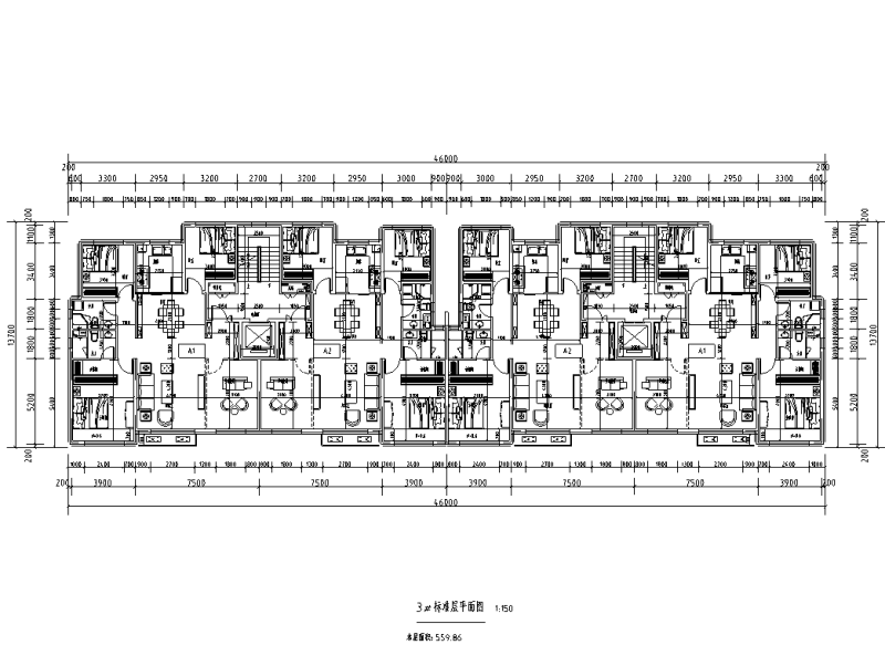 呼和浩特T2+T3+T6高层住宅户型图设计 (2)