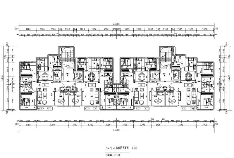 呼和浩特T2+T3+T6高层住宅户型图设计 (5)