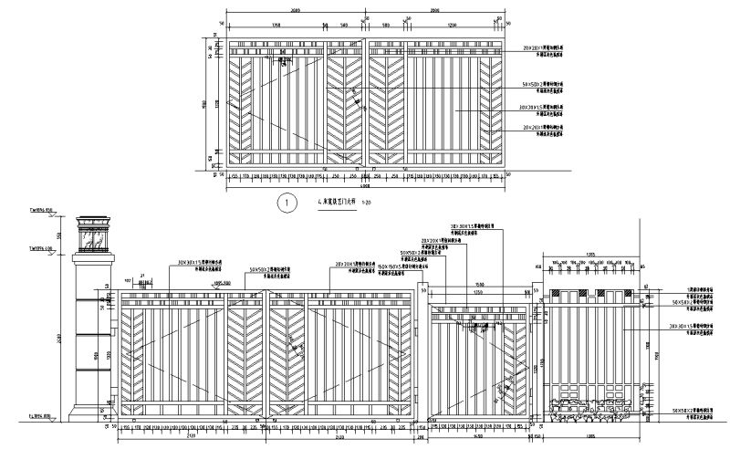 学校入口景墙、铁艺门节点详图设计 (4)