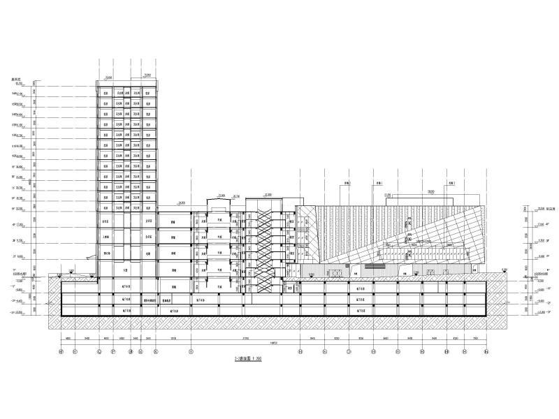 厦门地上16层高层酒店建筑施工图 2-2剖面图