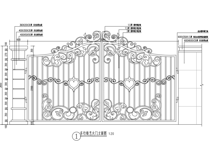 车行铁艺大门立面图