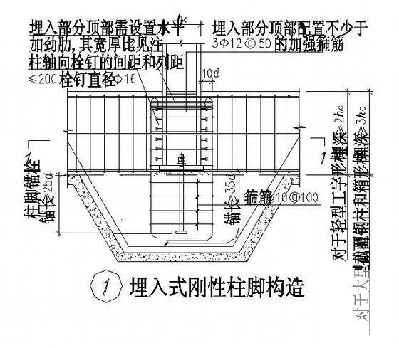 埋入式刚性柱脚构造节点详图纸cad - 1