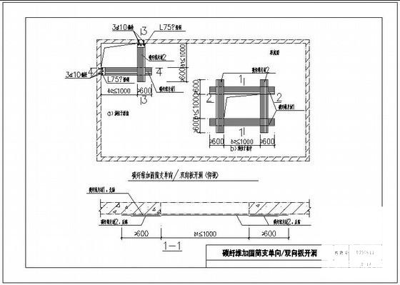 碳纤维加固简支单向/双向板开洞节点构造详图纸cad - 1