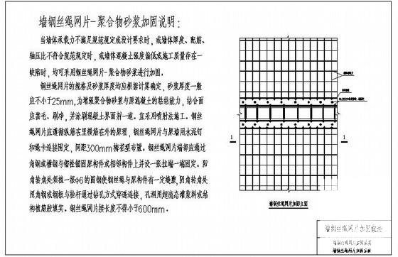 墙钢丝绳网片加固说明及加固立面节点构造详图纸cad - 1