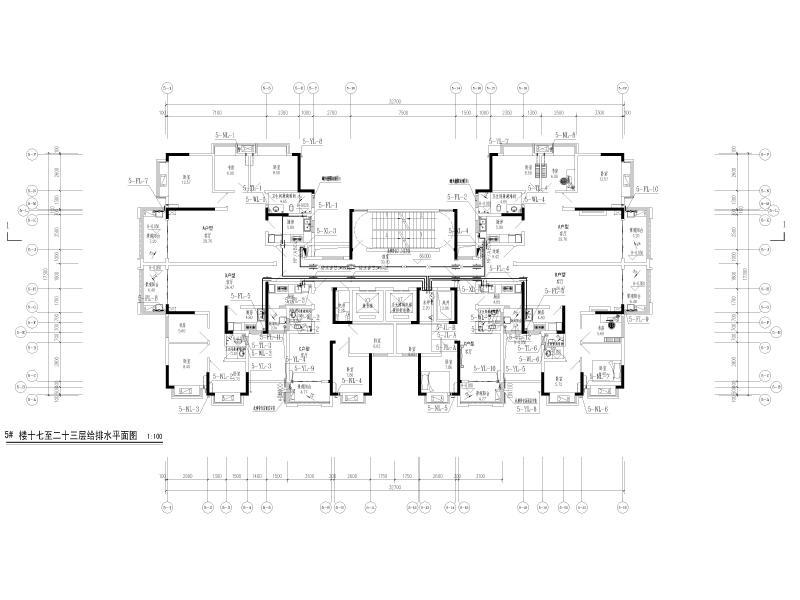 十七至二十三层给排水平面图