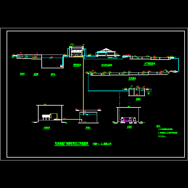 污水处理厂人工湿地方案工艺流程CAD图纸 - 1