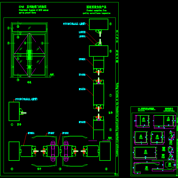 幕墙地弹门装配节点构造详细设计CAD图纸 - 1