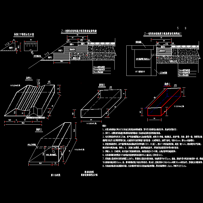 高速公路Z-4型路面结构填方及挖方路段路面边部构造CAD详图纸 - 1